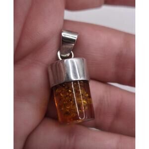 925 Silver Baltic Amber cylinder pendant